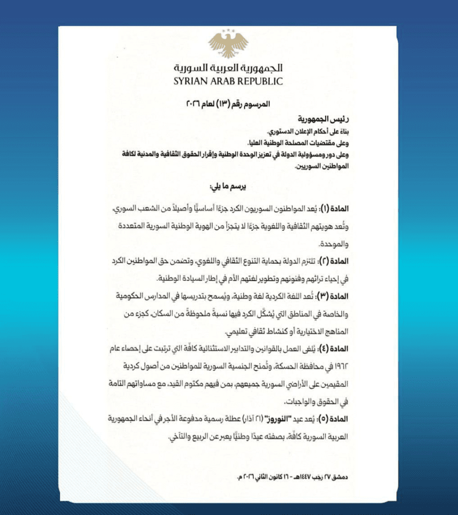 In pictures: Shara's decree concerning the Kurds of Syria