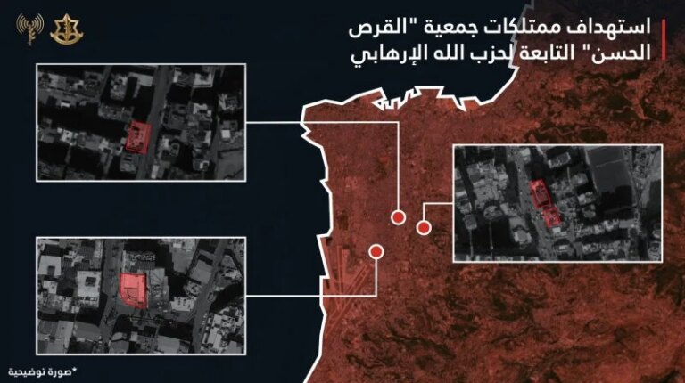 About 30 sites belonging to “Al-Qard Al-Hassan” were hit.