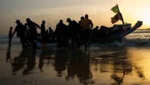 A boat drifts in the Atlantic…more than 300 migrants rescued