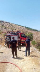 Fires are burning in the Jubb Jenin Mountain… and teams from several centers are extinguishing them