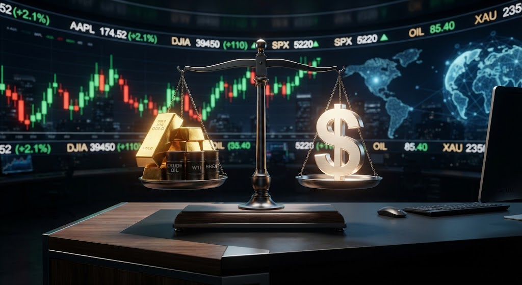 العلاقة العكسية بين الدولار الأمريكي والذهب والسلع، وكيف يستفيد المتداول الذكي من هذه الحركة.